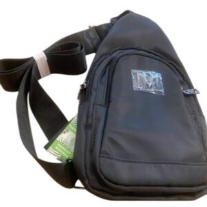 Badgley Mischka Unisex Black Fabric Adjustable Sling Crossbody Bag New